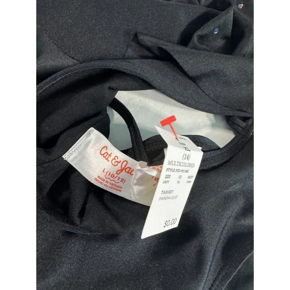 Cat & Jack Girls 2 Piece Bikini Swimsuit Set Skirted Top Size XL 14 Black NWT